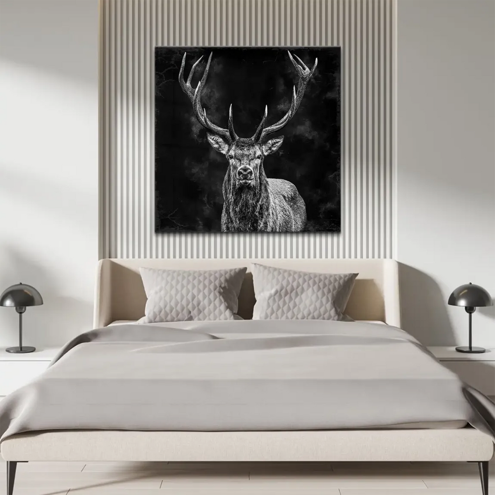 Detailed close-up of stag fur and antlers on moody background