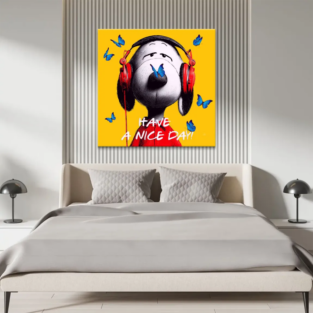 Snoopy Nice Day Canvas Wall Art - Pop Art Snoopy with Headphones - Image 4