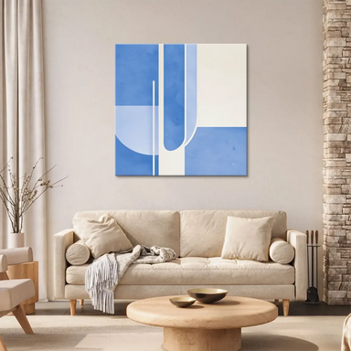 Minimalist geometric wall art in calming blue tones with straight lines
