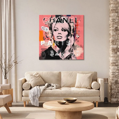 Glamorous vintage-meets-contemporary Bardot portrait with Chanel Paris branding