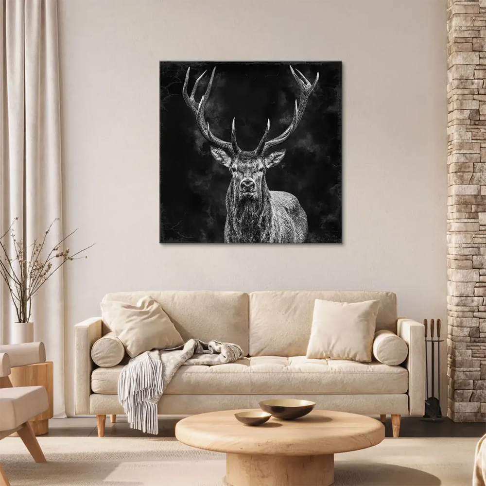 High-contrast monochrome deer artwork for modern interiors