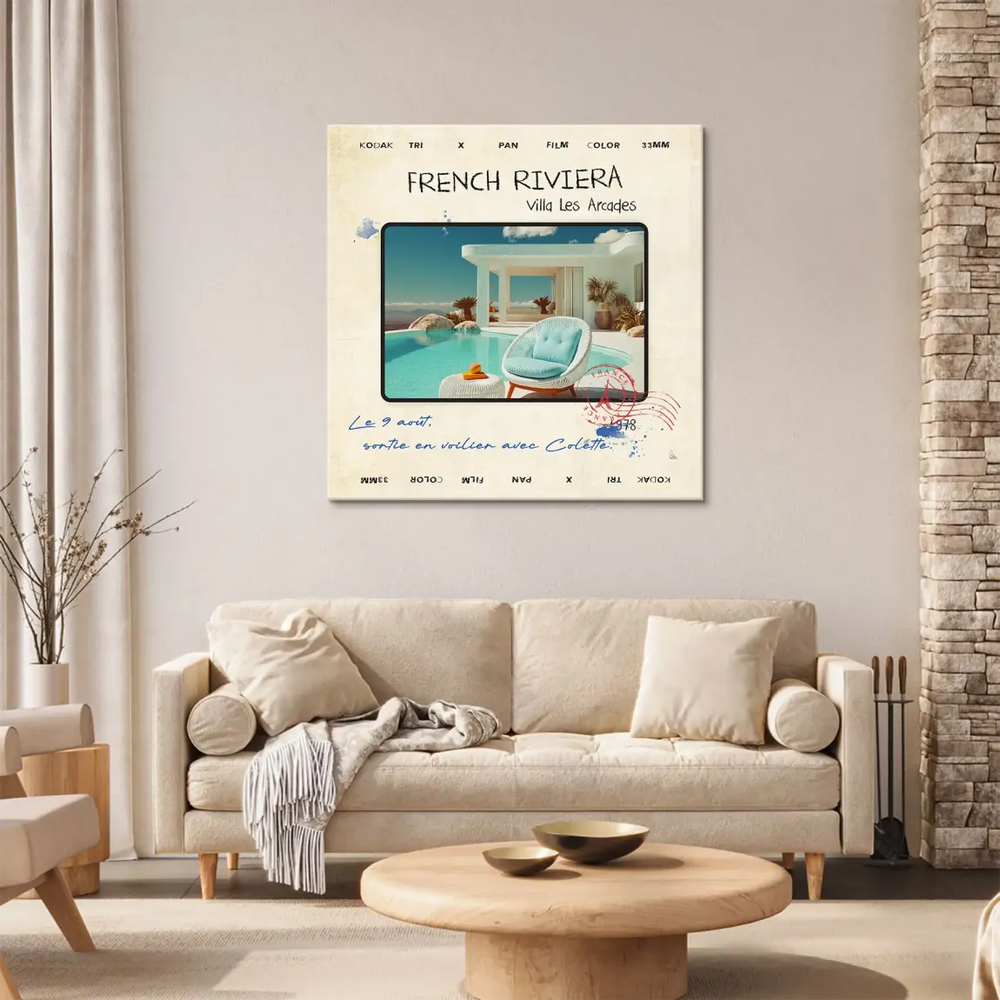 Retro film typography reminiscent of Kodak Tri X Pan on a sunny Mediterranean backdrop