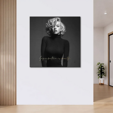 Ribbed turtleneck detail on the Marilyn Monroe wall art.
