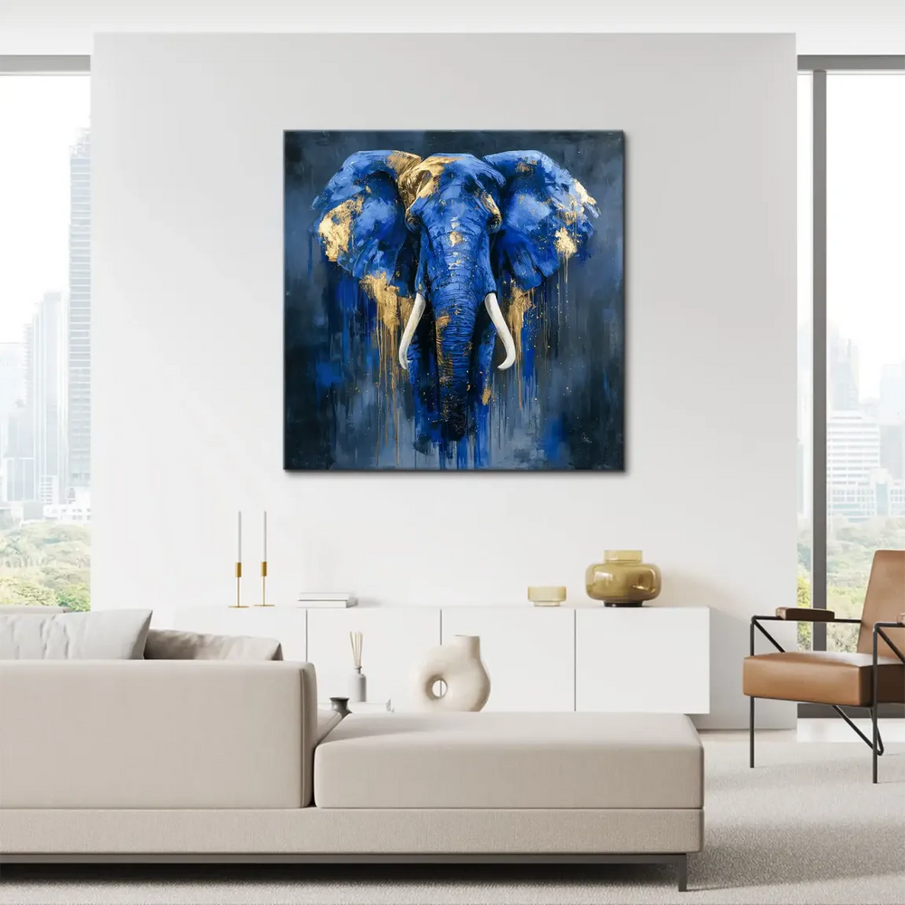 Luxurious blue elephant canvas print for contemporary living rooms