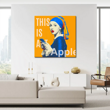 Bold red lips and headscarf in contemporary art portrait