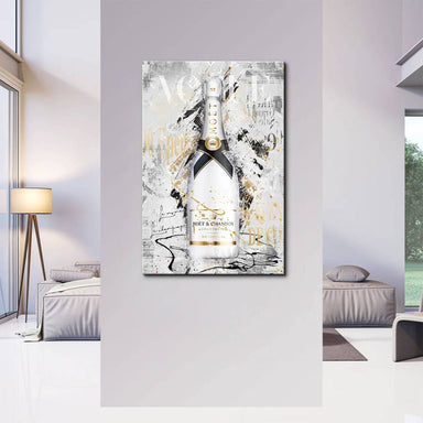Luxurious chic pop art canvas with white, black, and gold tones and subtle pink accents.