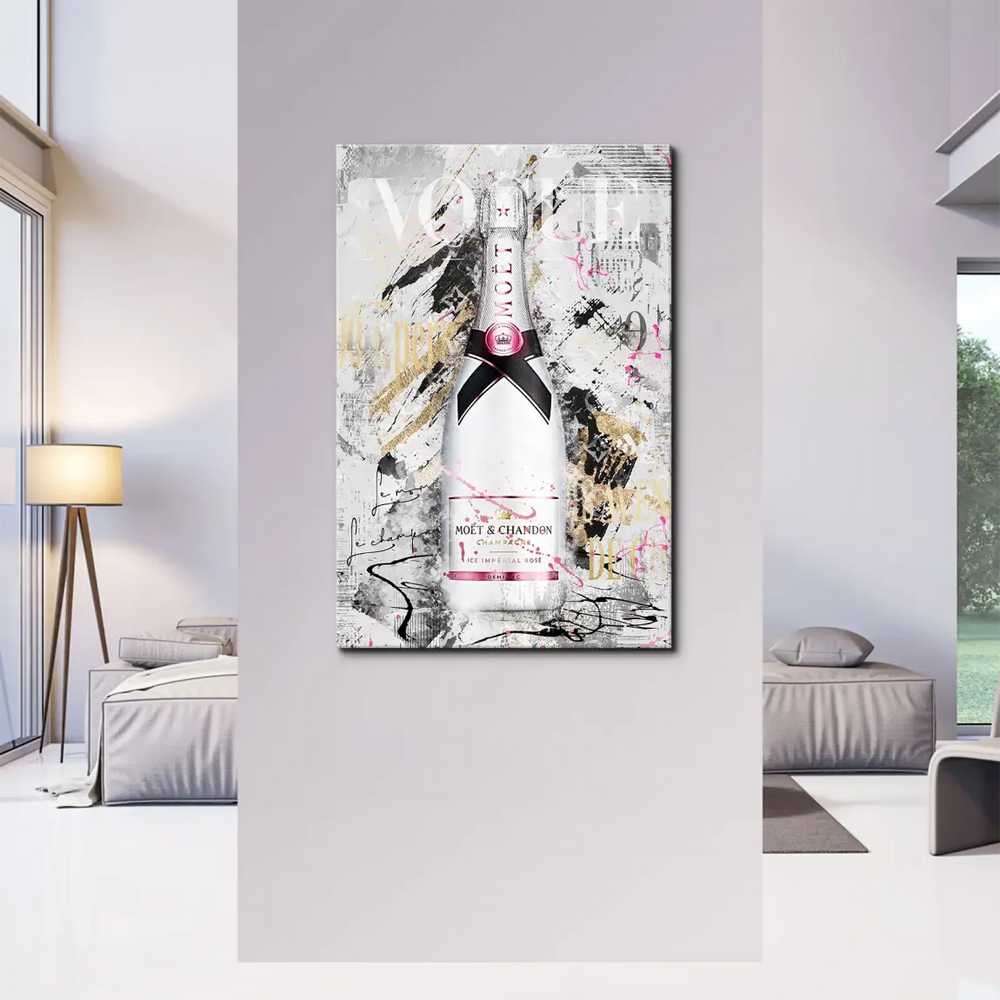 Luxurious color highlights of pink and gold within a contemporary street art composition.