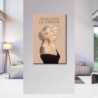 Canvas wall art with retro typography TIMELESS GLAMOUR and classic Hollywood glamour.