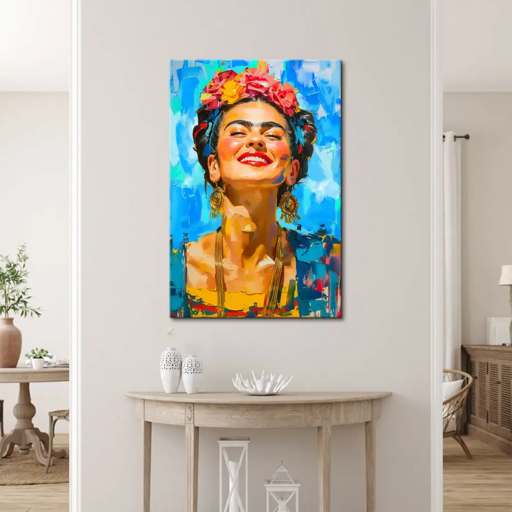 Boho floral Frida Kahlo canvas wall art for living room decor