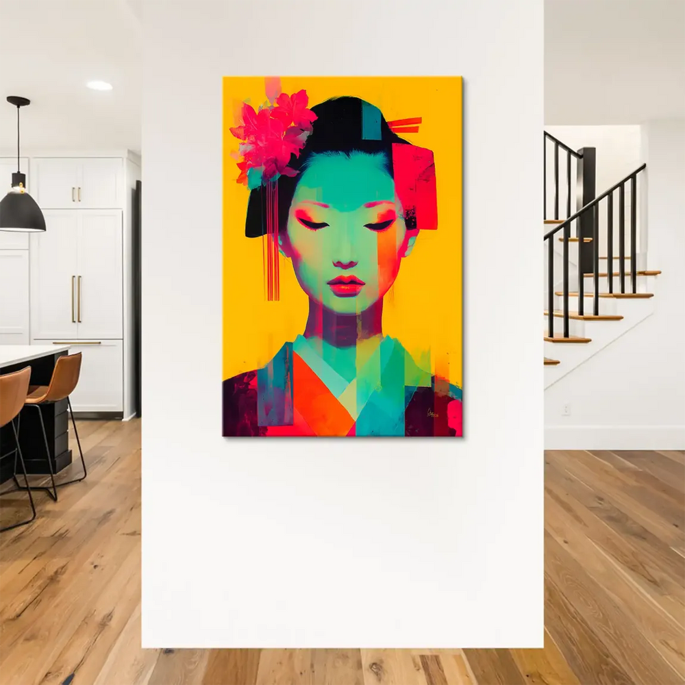 Bold abstract pop art portrait on canvas for modern interiors