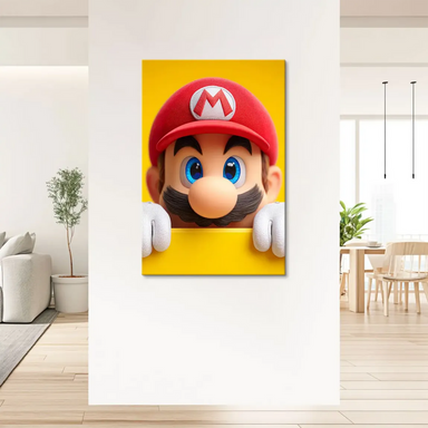 Mario character in a 3D animated artwork with vibrant yellow and red palette