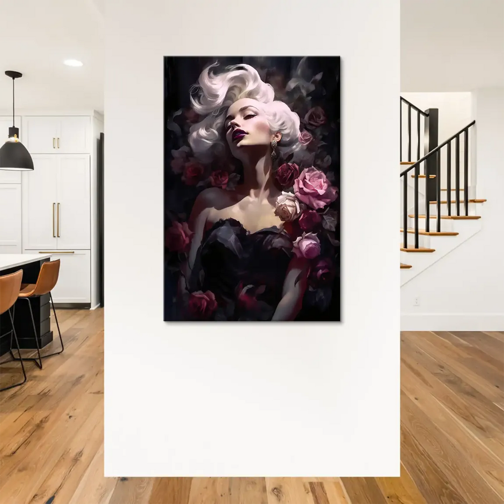 dark romantic floral artwork with cream roses and painterly style