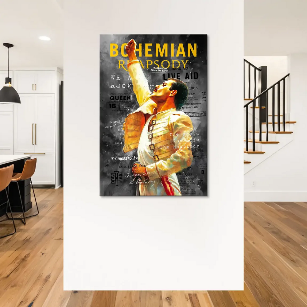 High-contrast portrait art blending rock history with retro graphic design