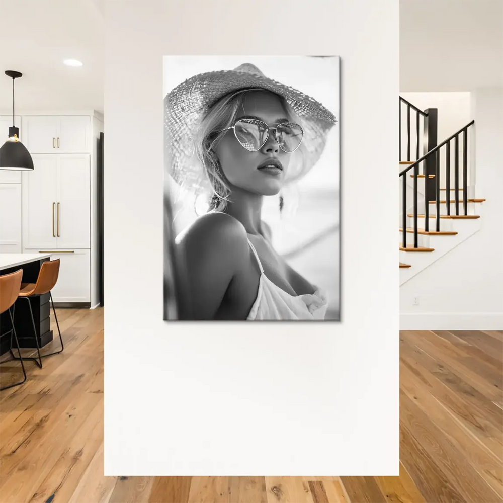 High-contrast lighting highlighting facial features and hat texture