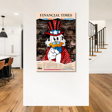 Stock market charts and Wall Street graphics in the background