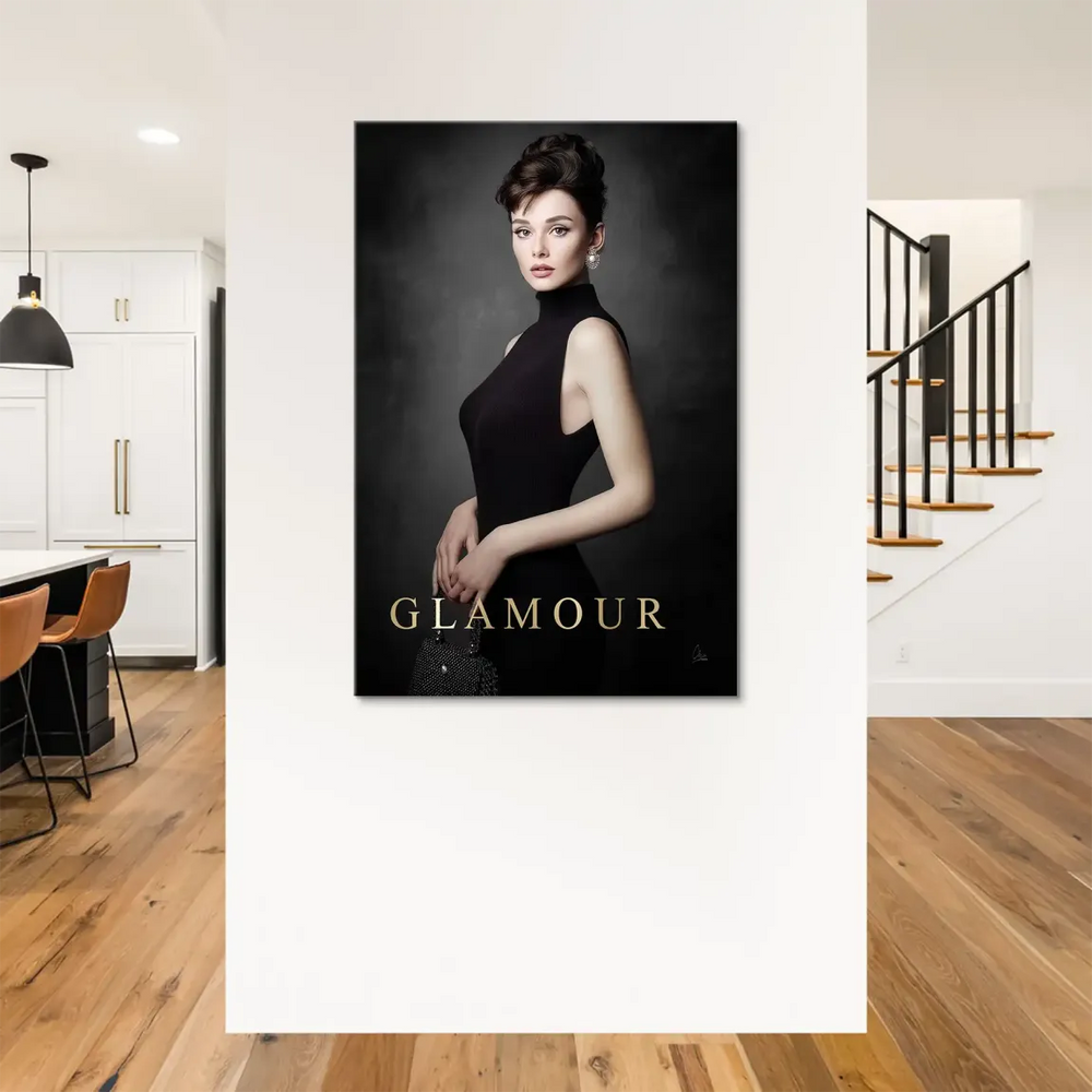 Muted palette of black and dark greys conveying a vintage Hollywood vibe in the canvas print