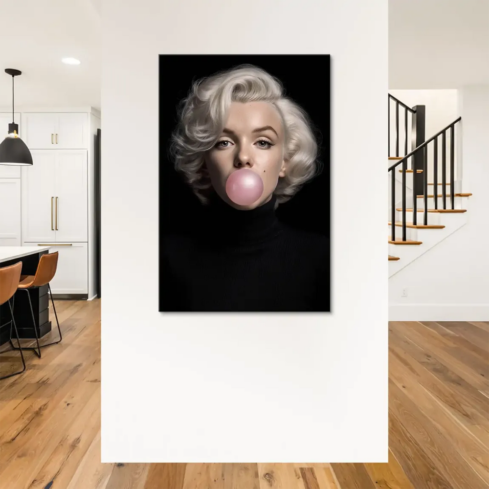 Platinum blonde hair and blue eyes highlighted in a high-contrast modern fashion wall art
