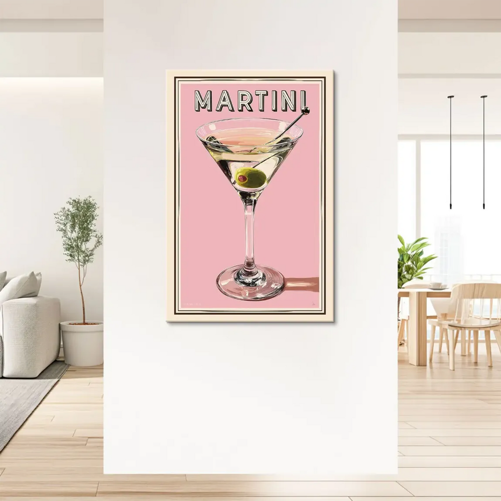 Close-up of bold retro typography and creamy border on mid-century inspired wall art