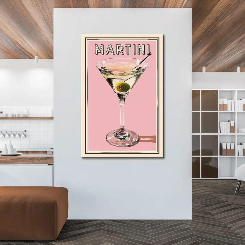 Pop art style kitchen or bar decor print featuring classic cocktail motif