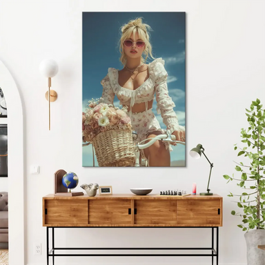 Pastel wall art featuring floral accents and a stylish woman, suitable for feminine decor