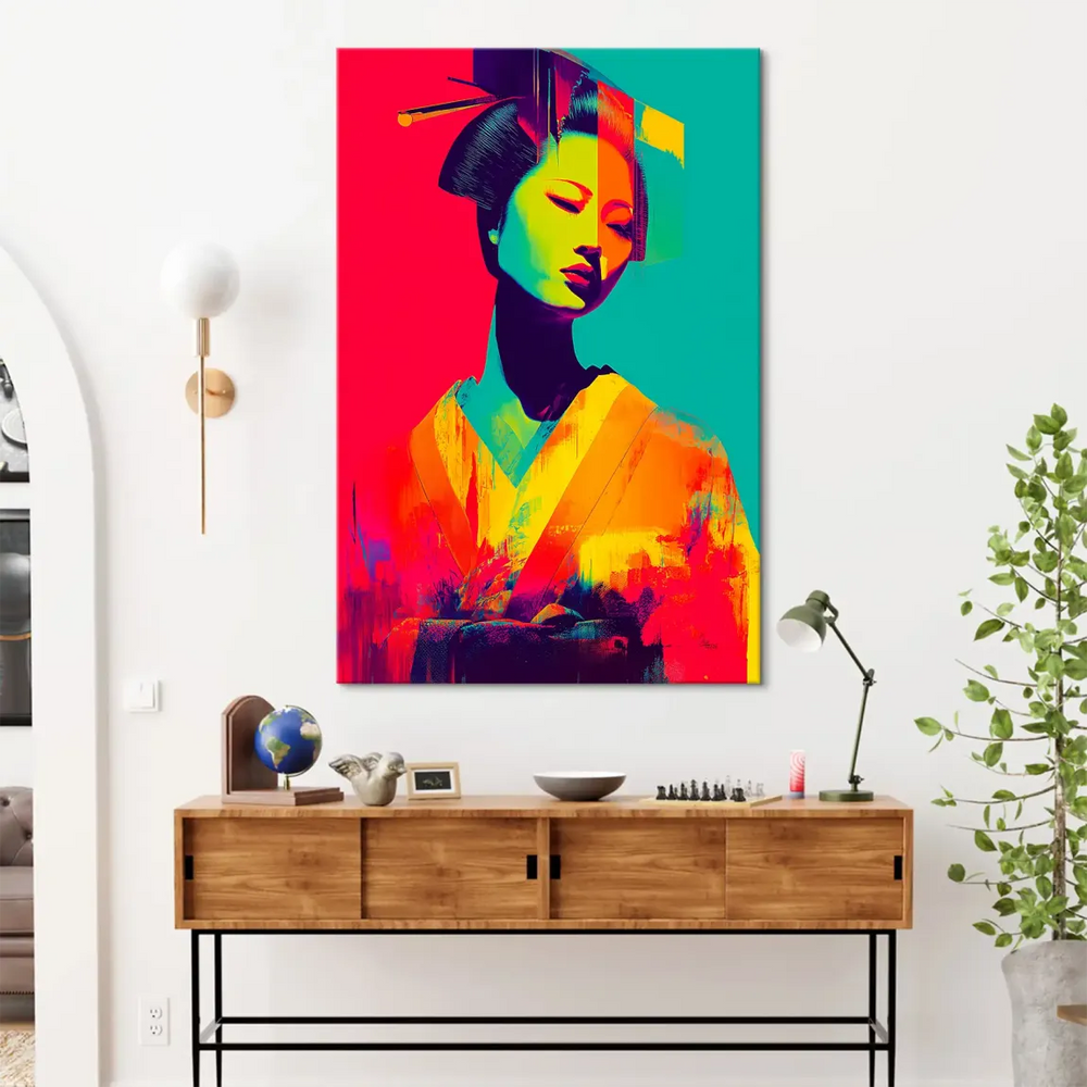 Vibrant abstract pop art Geisha canvas for modern interiors