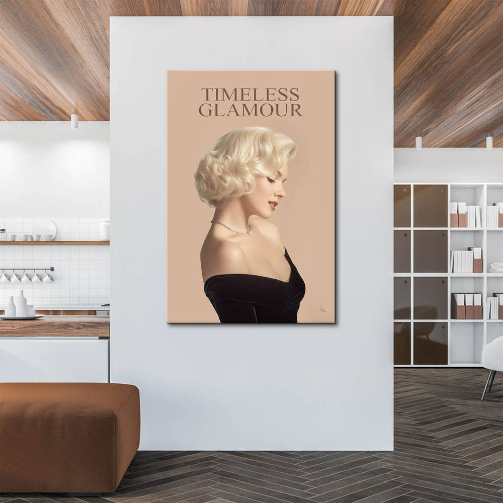 Glamorous Hollywood-inspired canvas wall art featuring a poised female portrait with vintage styling.