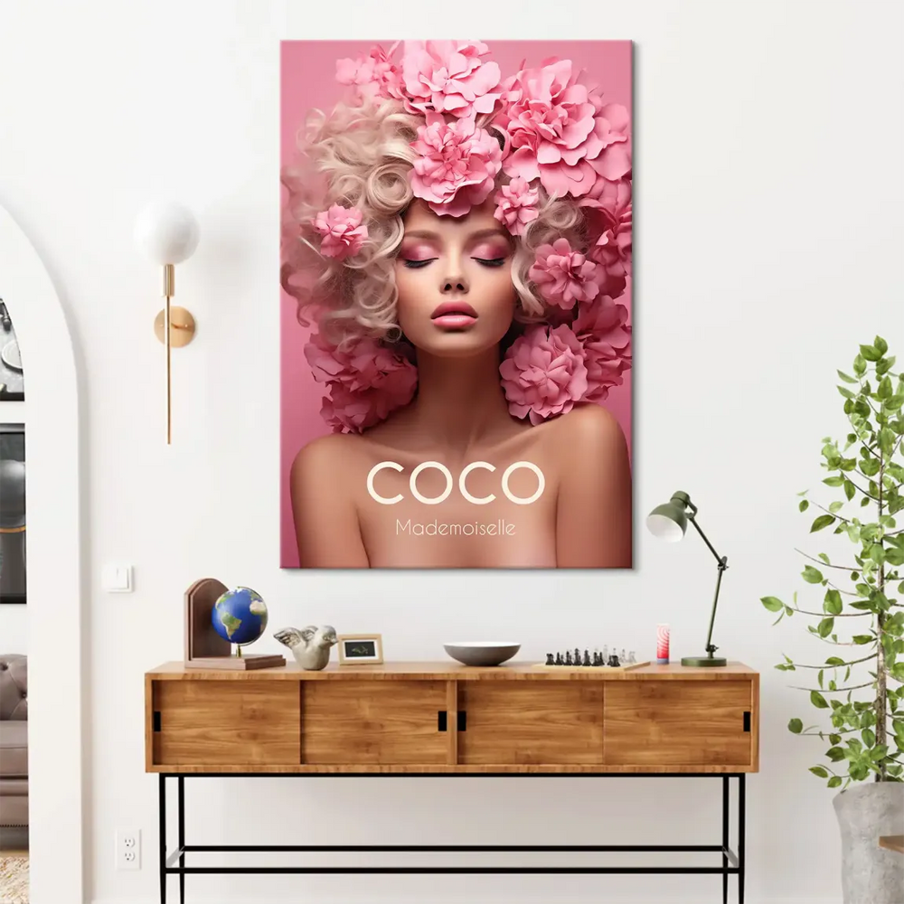 Elegant fashion-inspired portrait with delicate pink tones and luxurious feel.