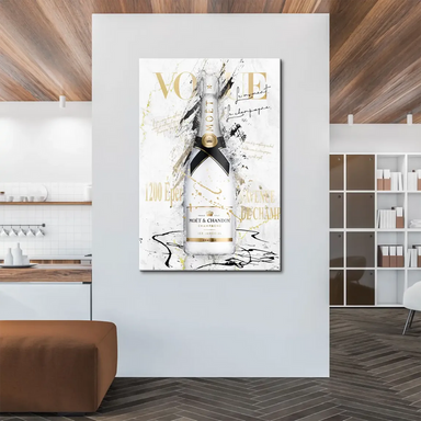 Pop Art fashion-inspired canvas featuring the champagne bottle at center
