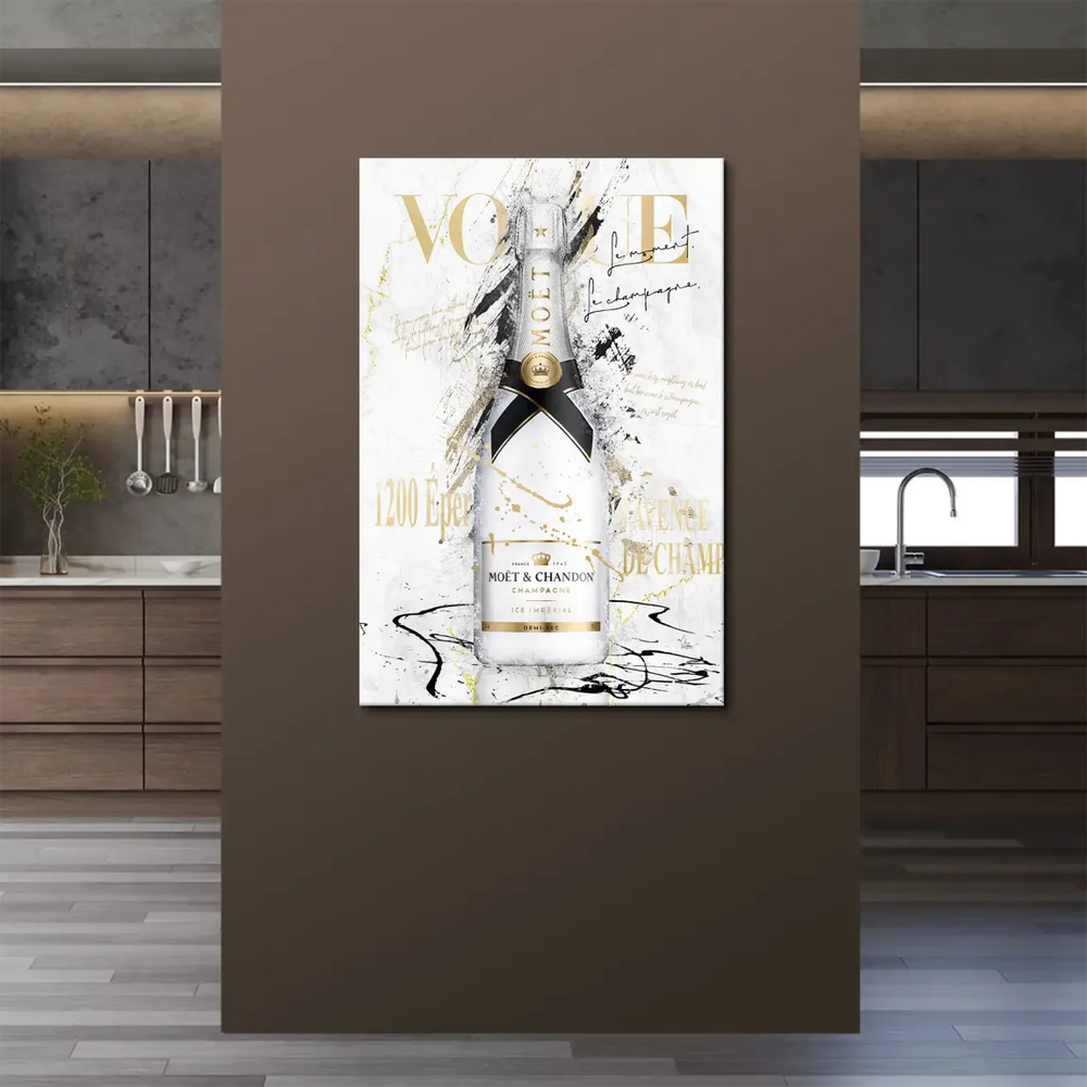 Modern glam wall art with white, black, and shimmering gold colors