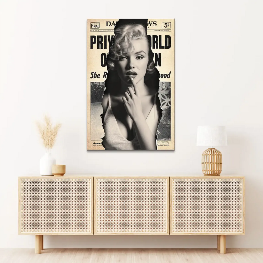 Celebrity canvas print of Marilyn Monroe in a magazine collage style for modern interiors