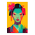 Geisha neon pop canvas art with teal-toned face and neon pink lips on a yellow background