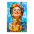 Colorful Frida Kahlo canvas wall art with floral headdress and turquoise background