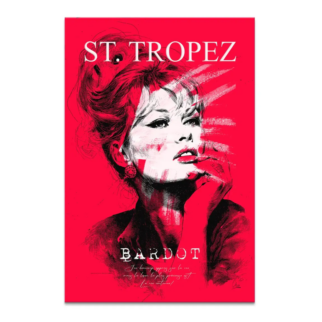 brigitte bardot pop art portrait on red background canvas art