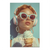 Portrait-style canvas art of a fashionable woman wearing white cat-eye sunglasses with pink lenses, oversized pink and blue headphones, and a melting ice cream cone on a pastel background.