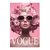Glamorous woman with cascading pink flowers forming her hairstyle on a canvas print