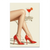 Portrait of a figure wearing glossy red high heels with legs crossed, a red cocktail on a nearby table, and an off-white background.