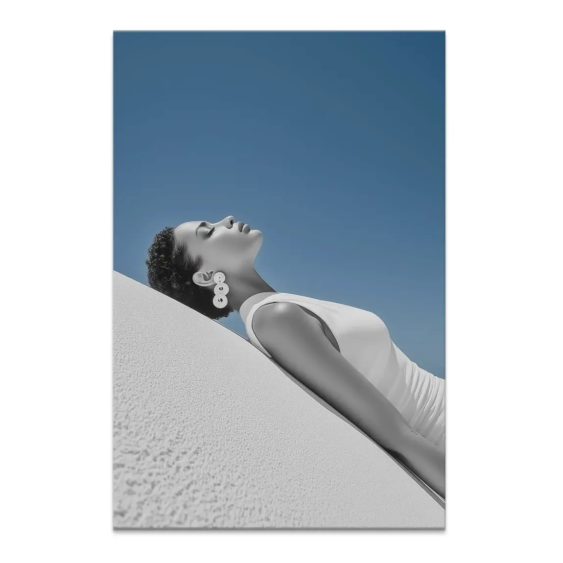 Serene Sun Girl canvas wall art with a woman under a blue sky