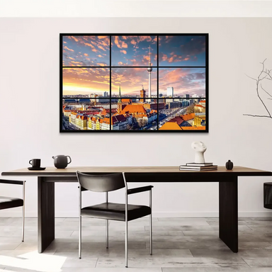 Urban wall art showing a modern Berlin skyline ideal for living rooms