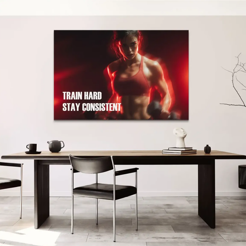 Sports wall art featuring weightlifting and red lighting for workout spaces