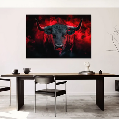 Bold bull canvas print for modern dens or offices