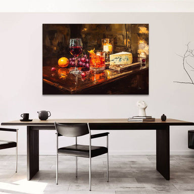 Impressionistic yet realistic still life canvas with warm reds and browns