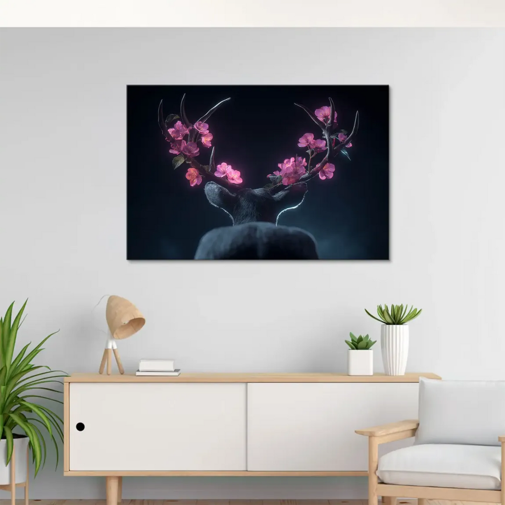 Boho style floral deer canvas art in landscape orientation, ideal for bedrooms and living rooms.