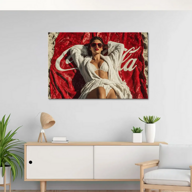 Overhead view of a beach scene with vibrant Pop Art colors and vintage-inspired composition.