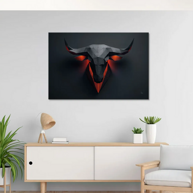 Symmetrical abstract bull head canvas print in a modern design