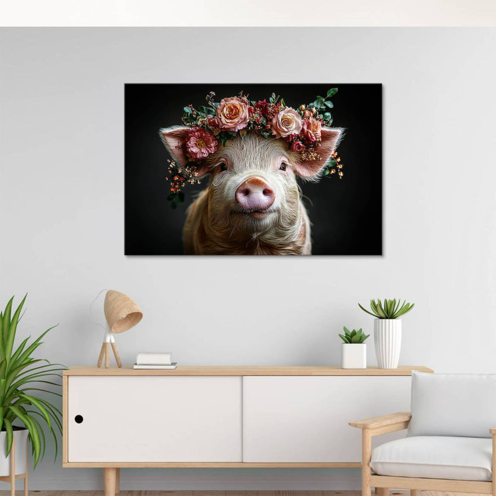 Whimsical pig canvas art suitable for nursery and kids rooms