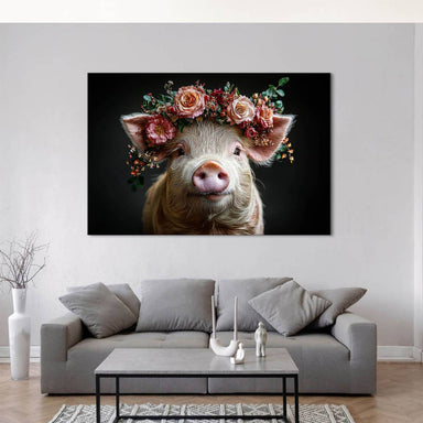 Piglet with Floral Crown Canvas Art - Image 4
