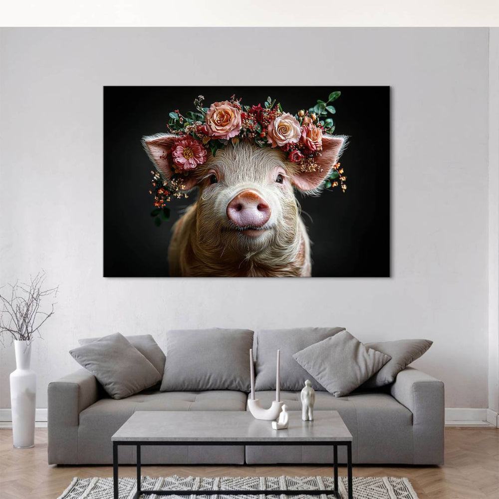 Piglet with Floral Crown Canvas Art - Image 4