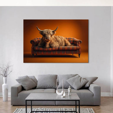 Cozy rustic living room vibe highlighted by an animal portrait.
