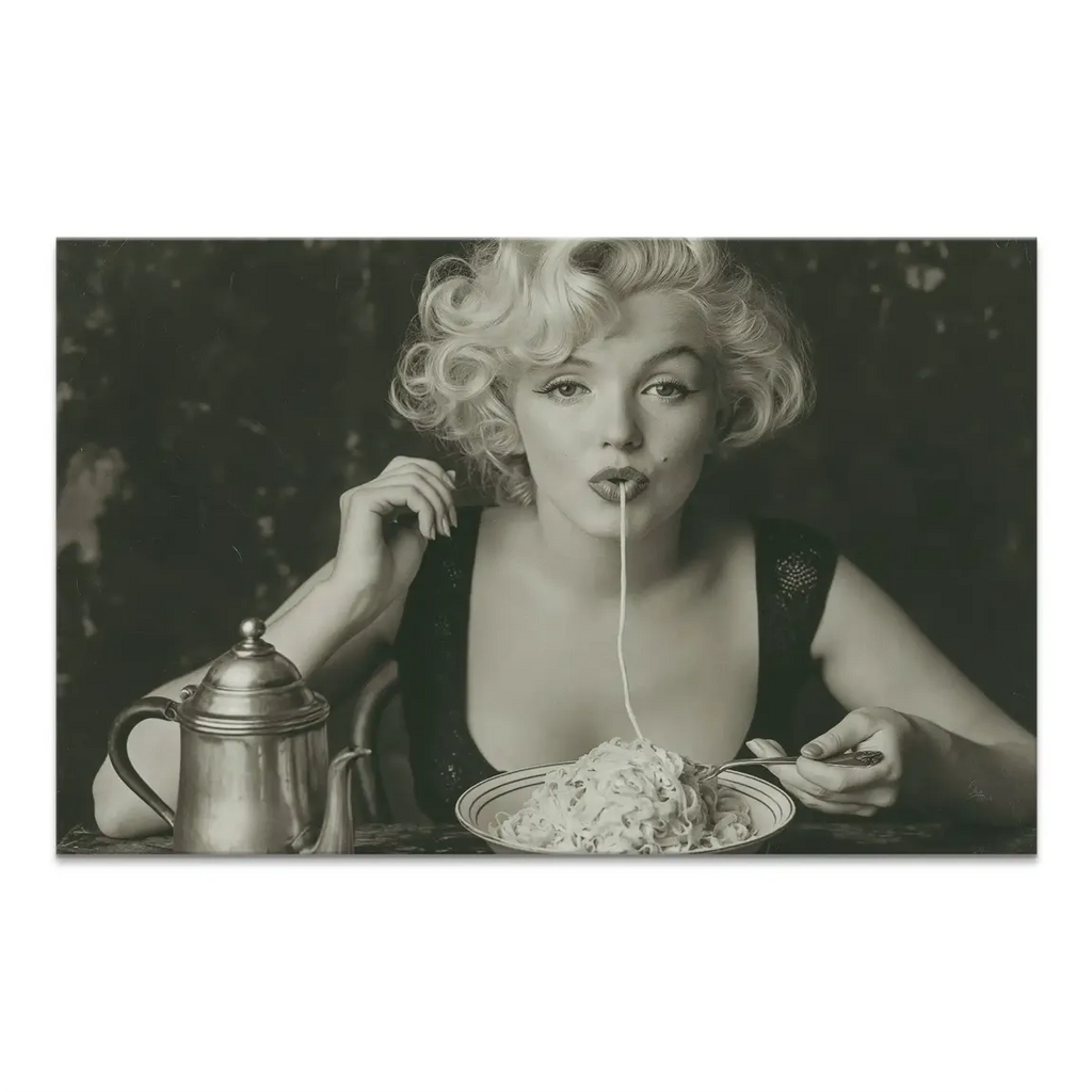 Marilyn Monroe pasta portrait on canvas print in sepia tones