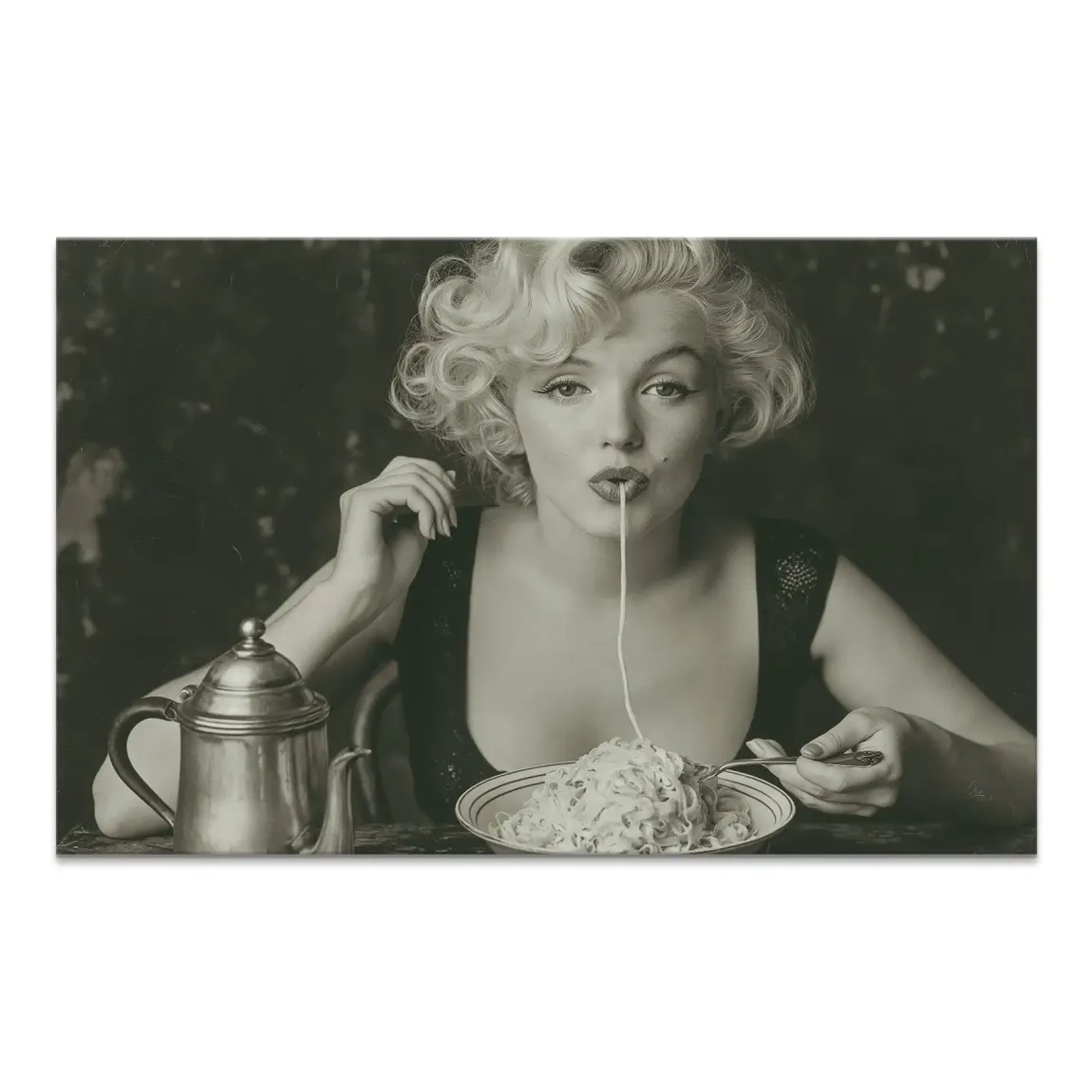 Marilyn Monroe pasta portrait on canvas print in sepia tones
